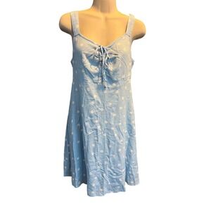 SO Polka Dot Sundress Tie‎ Front Casual Summer Dress Blue White Size S